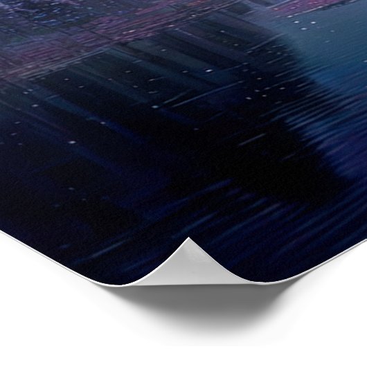 Poster Nightfall de rivière : Forêt, Fleurs et étoiles (Coin)