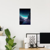 Poster Nightfall de rivière : Forêt, Fleurs et étoiles (Bureau à domicile)