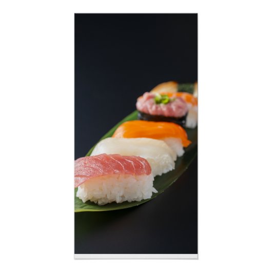 Poster Nigiri sushi on a leaf – minimalist sushi art (Devant)