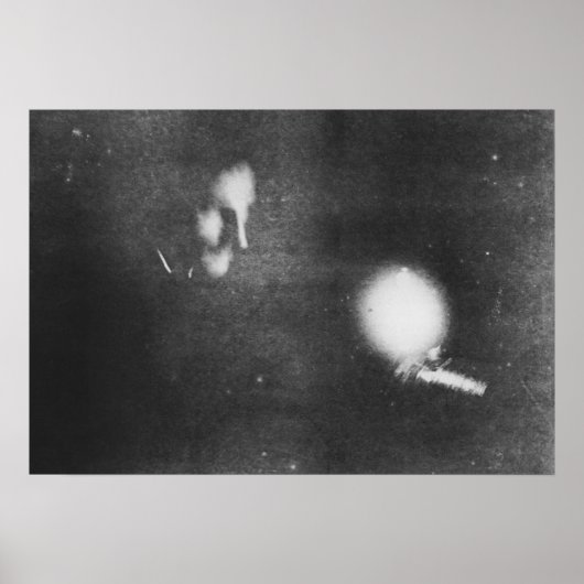 Poster Nikola Tesla avec ampoule phosphorescente, 1894 (Devant)