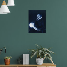 Poster Nikola Tesla démontrant l'énergie sans fil vers 19