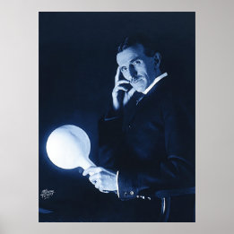 Poster Nikola Tesla démontrant l'énergie sans fil vers 19