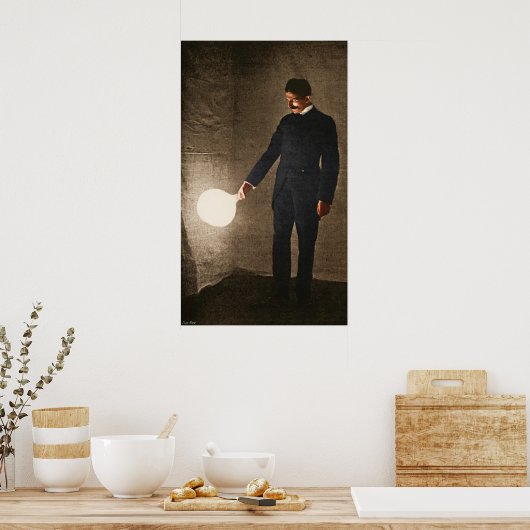 Poster Nikola Tesla tenant une ampoule (Cuisine)