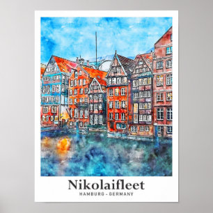 Poster Nikolaifleet Hambourg Allemagne Voyage Aquarelle
