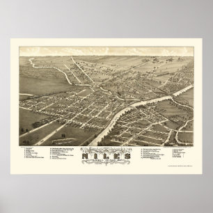 Poster Niles, OH Carte panoramique - 1882