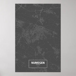 Poster Nimègue, Pays-Bas (blanc sur noir)