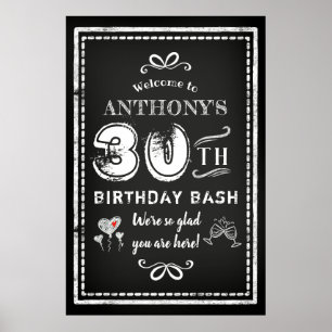 Poster N'importe quel âge Adulte Chalkboard Anniversaire