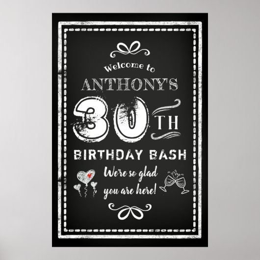 Poster N'importe quel âge Adulte Chalkboard Anniversaire  (Devant)