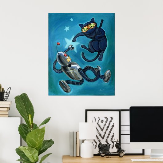 Poster Ninja cat vs Robot (Bureau à domicile)