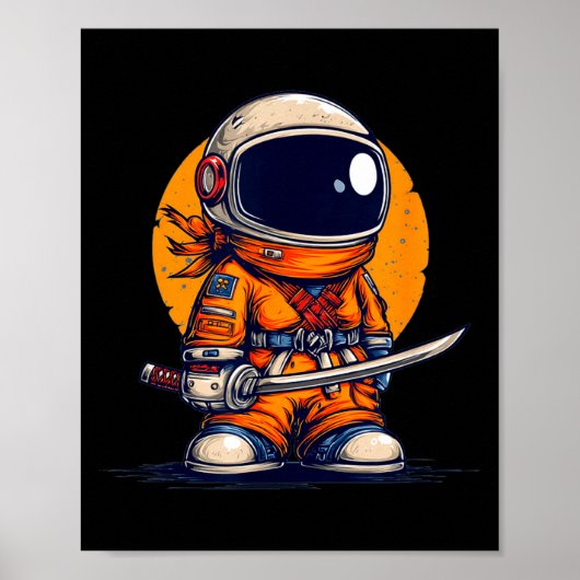 Poster Ninja cool en costume de combinaison spatiale d'as (Devant)