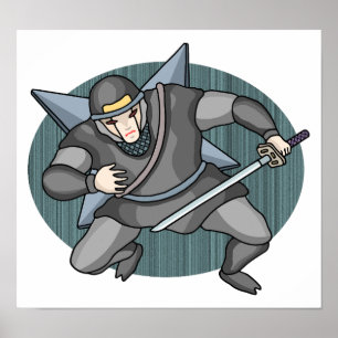 Poster Ninja cybernétique portant des shuriken dans le do