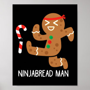 Poster Ninja Gingerbread Man Karate Martial Arts Black St