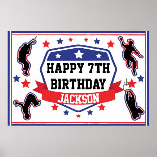 Poster Ninja Guerrier fête d'anniversaire Rouge & Bleu