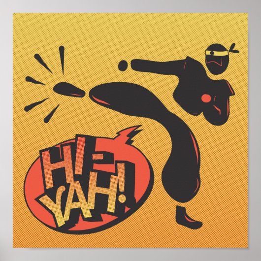 Poster Ninja karate pop art - retro (Devant)