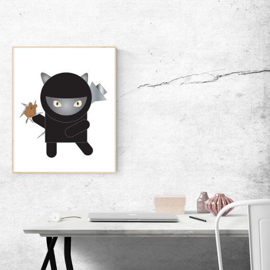 Poster Ninja Kitty Chat Cute Mouse
