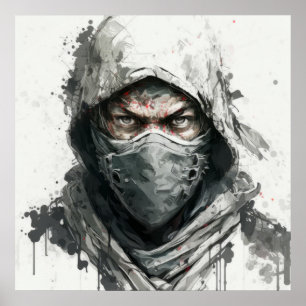 Poster Ninja Portrait Guerrier Peinture aventure historiq