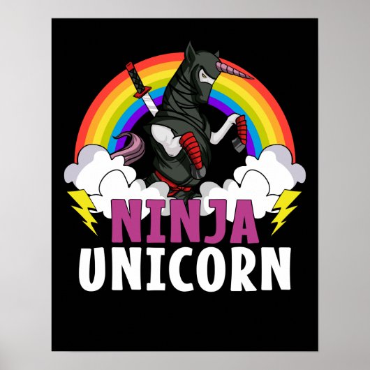 Poster Ninja Unicorn Samurai Magique Arc-en-ciel Martial  (Devant)