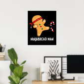 Poster Ninjabread Man Funny Gingerbread Pun Dark BG (Bureau à domicile)