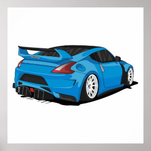 Poster Nissan 370z bleu avec jantes blanches