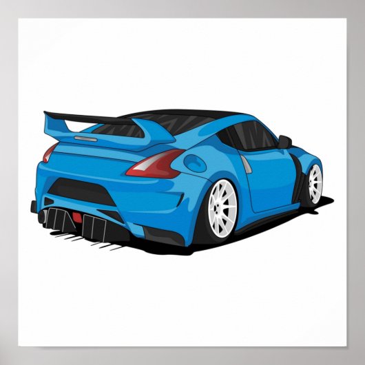 Poster Nissan 370z bleu avec jantes blanches (Devant)