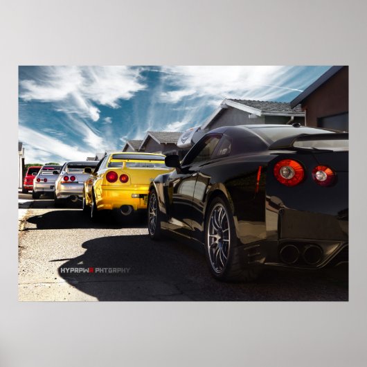Poster Nissan GT-R R35, R34, R33, R32, Hakosuka Skyline (Devant)