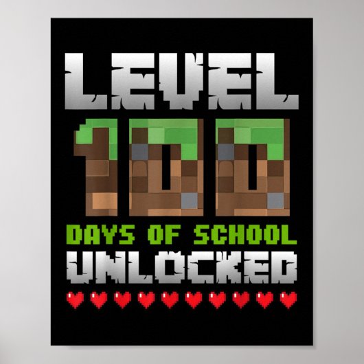 Poster Niveau 100 Jours De L'École Déverrouillé Jeu Pixel (Devant)