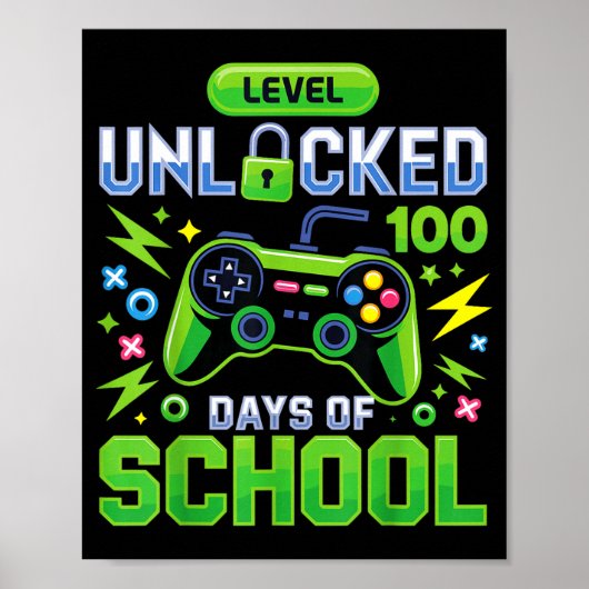 Poster Niveau 100 Jours D'école Débloqué Jeu Vidéo Drôle (Devant)