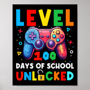 Poster Niveau 100 Jours D'école Débloqué T-shirt Jeu Vidé