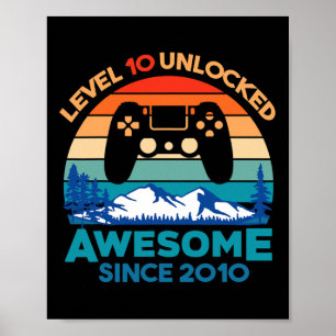Poster Niveau 10 Anniversaire Déverrouillé 10 ans Awesome