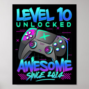 Poster Niveau 10 Déverrouillé 10 Anniversaire Garçon 10e