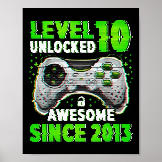 Poster Niveau 10 Jeu vidéo déverrouillé 10 ans garçon 10e (Devant)