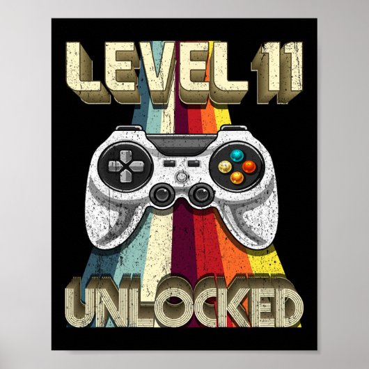Poster Niveau 11 Déverrouillé Retro Video Jeu 11e anniver (Devant)