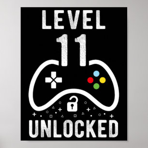 Poster Niveau 11 Jeu vidéo déverrouillé 11e cadeau d'anni