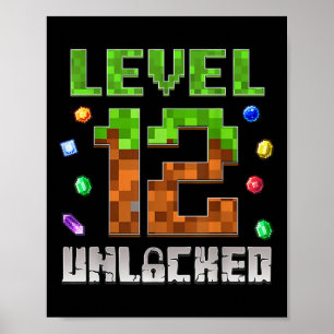 Poster Niveau 12 de garçon d'anniversaire débloqué Jeu de