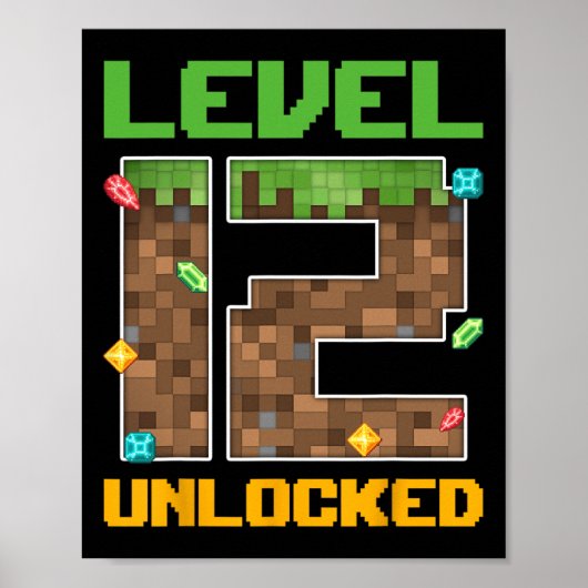 Poster Niveau 12 Débloqué Numéro de jeu vidéo Pixel 12 An (Devant)