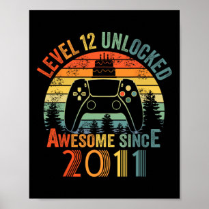 Poster Niveau 12 Jeu vidéo déverrouillé 12 ans 12ème Bir