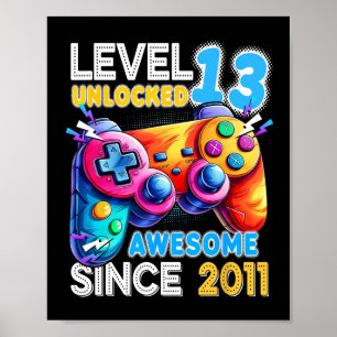 Poster Niveau 13 Jeu vidéo déverrouillé 13e anniversaire