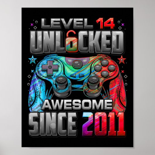 Poster Niveau 14 Débloqué Incroyable Depuis Anniversaire (Devant)