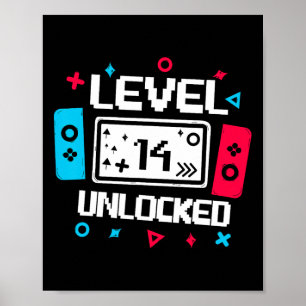 Poster Niveau 14 Joueur déverrouillé 14e Anniversaire Vid