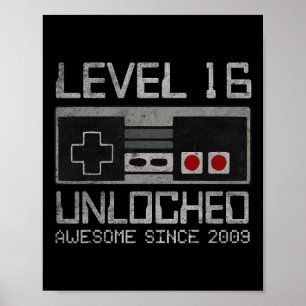 Poster Niveau 16 Débloqué 16e Anniversaire Vidéo de 16 An