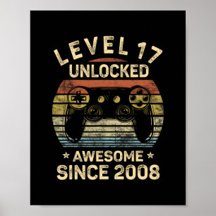 Poster Niveau 17 Débloqué 17e Anniversaire Cadeaux 17 Ans