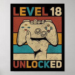 Poster Niveau 18 Déverrouillé 18 Ancien Garçon Anniversai