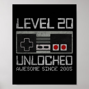 Poster Niveau 20 Débloqué Vidéo d'anniversaire 20 ans