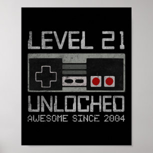 Poster Niveau 21 Débloqué 21e Anniversaire Vidéo 21 Ans