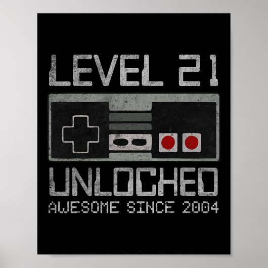 Poster Niveau 21 Débloqué 21e Anniversaire Vidéo 21 Ans (Devant)