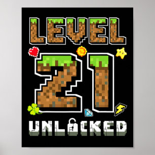 Poster Niveau 21 débloqué Anniversaire 21 ans Ans Fête Ga