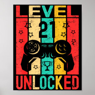 Poster Niveau 21 débloqué pour les 21 ans Gamer drôle Ann