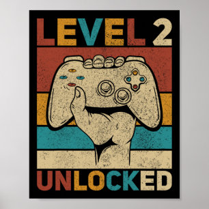 Poster Niveau 2 Déverrouillé Garçon 2 ans Deuxième Annive