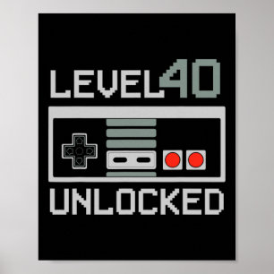 Poster Niveau 40 Débloqué Joueur de jeux vidéo Vintage 40