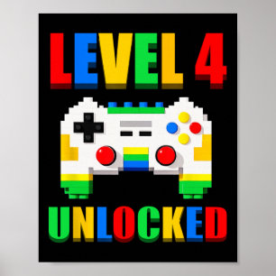 Poster Niveau 4 Débloqué Joueur 4 Ans Anniversaire De Jeu